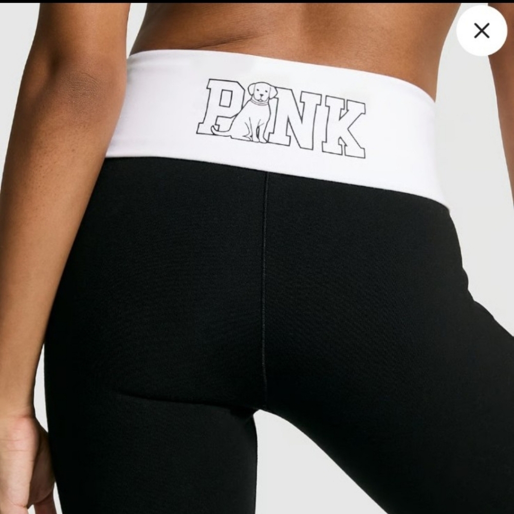 Victoria's Secret Pink Foldover Waist Flare Legging BLACK LARGE